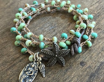 Mermaid Bracelet Boho Jewelry Boho Bracelet Beach Boho Jewelry Crochet Bracelet Turquoise Jewelry Wrap Bracelet Bohemian Jewelry Summer