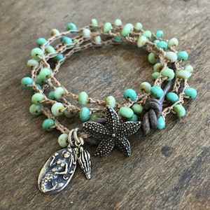 Mermaid Bracelet Boho Jewelry Boho Bracelet Beach Boho Jewelry Crochet Bracelet Turquoise Jewelry Wrap Bracelet Bohemian Jewelry Summer