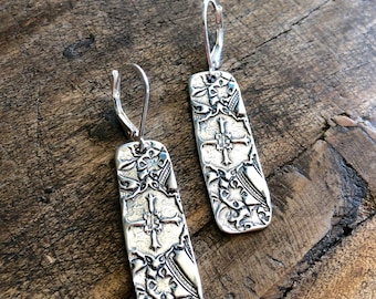 Boho Earrings Boho Faith Jewelry Cross Earrings Boho Jewelry Long Dangle Earrings Religious Medallion Earrings Boho Silver Earrings Bohemian