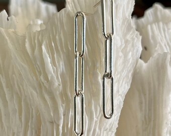 Paperclip Earrings Silver Dangle Link Earrings Minimalist Earrings Modern Jewelry Dangle Earrings Minimalist Jewelry Cable Link Earrings