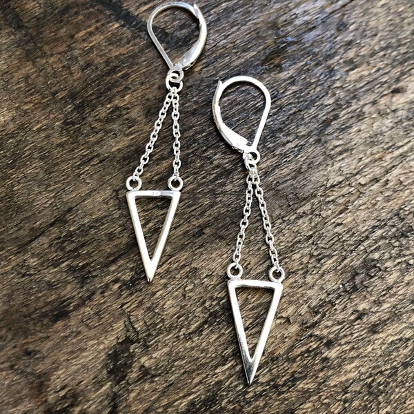 Silver Triangle Earrings Geometric Earrings Modern Boho Jewelry Silver Earrings Minimalist Earrings Long Dangle Earrings Triangle Jewelry