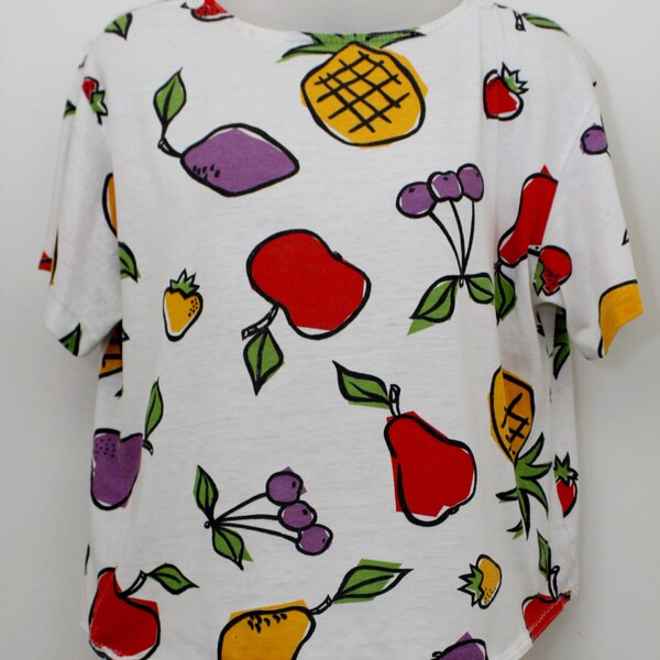 SALE 90s Kawaii Fruit Salad Print Crop Top Tshirt