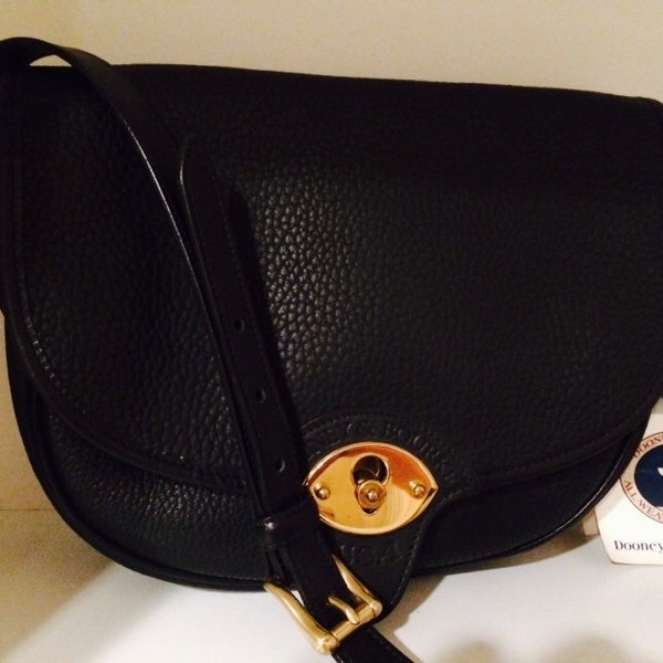 Reserved for Aurora: Dooney & Bourke Large Licorice Black All Weather Leather Cavalry Trooper New Never Worn Vintage w/tag!