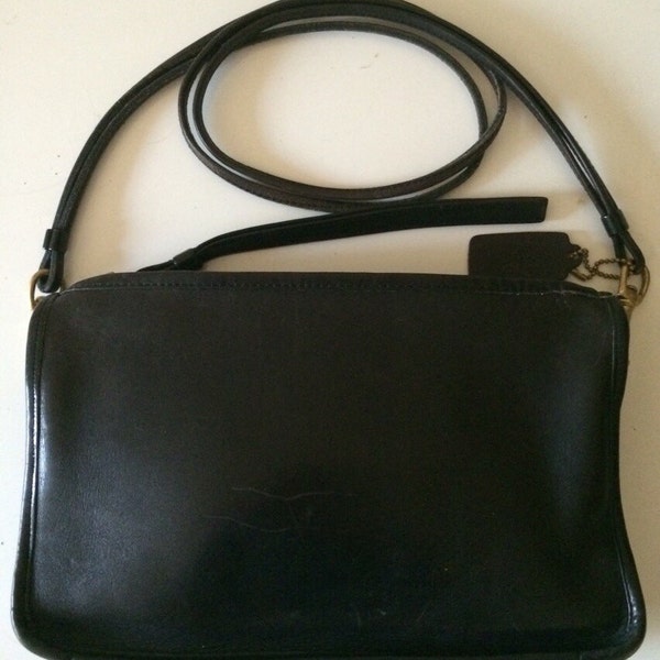 No 9560 Coach NYC 1970's Black Leather Bonnie Cashin Convertible Slim Clutch Standard