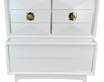 Mid-Century White Diamond Front 8-Drawer Gentleman's Chest Dresser By United