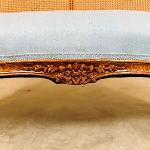 19th Century Hand Carved Walnut Louis XV Settee or Bench with Silk Upholstery image 3