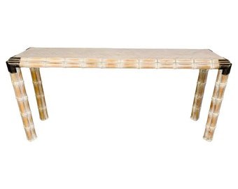 Hollywood Regency Faux Bamboo Console or Sofa Table With Brass Mounts Circa 1970