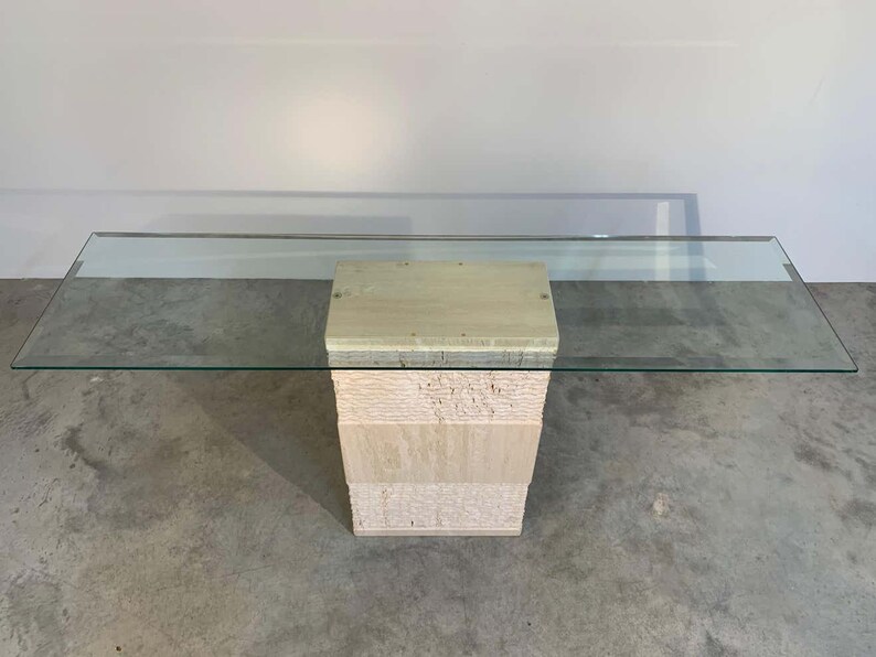 Contemporary Italian Travertine Marble Console Table After Etsy