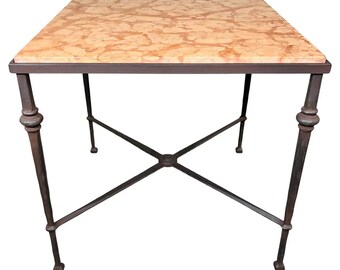 Hand Hammered & Marble Hollywood Regency Maison Baguès Style Occasional Table