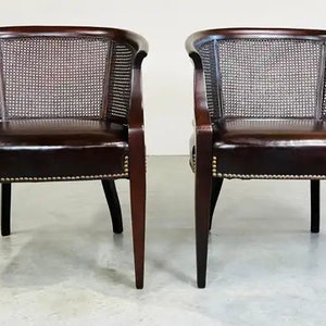 Pair of Regency Hickory Chair Co. Cane Barrel Back Club Chairs Having Lithe Legs image 3