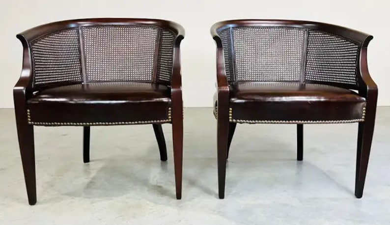 Pair of Regency Hickory Chair Co. Cane Barrel Back Club Chairs Having Lithe Legs image 3