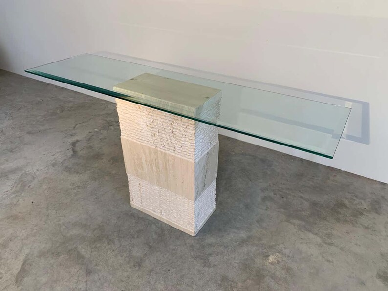 Contemporary Italian Travertine Marble Console Table After Etsy