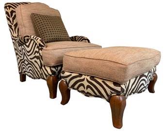 Pearson Custom Safari Zebra Bergere Lounge Chair and Ottoman