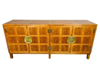 Baker Banded Walnut Chinese Chippendale Dining Server Credenza