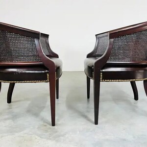Pair of Regency Hickory Chair Co. Cane Barrel Back Club Chairs Having Lithe Legs image 4