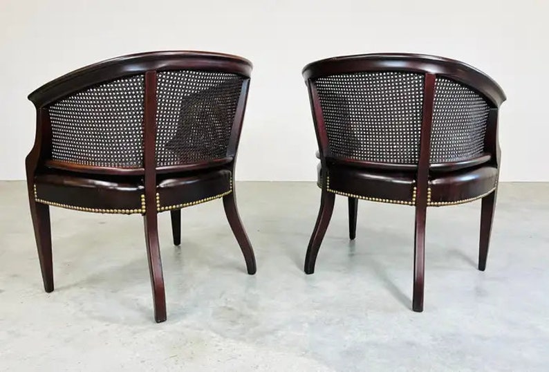 Pair of Regency Hickory Chair Co. Cane Barrel Back Club Chairs Having Lithe Legs image 5