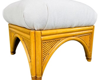 Boho Rattan Bamboo Pouf Ottoman Having Fresh Upholstery And Cushioning