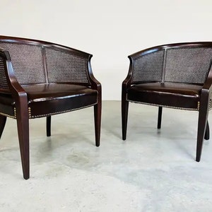 Pair of Regency Hickory Chair Co. Cane Barrel Back Club Chairs Having Lithe Legs image 2