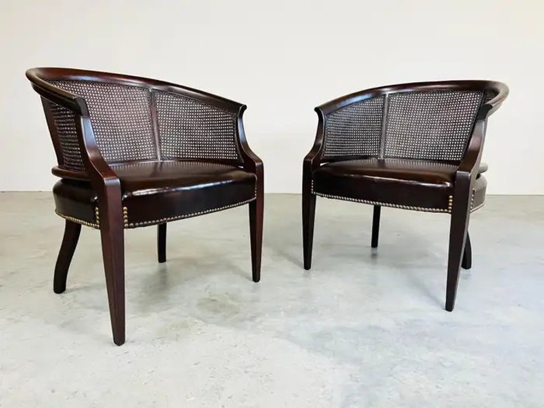 Pair of Regency Hickory Chair Co. Cane Barrel Back Club Chairs Having Lithe Legs image 2