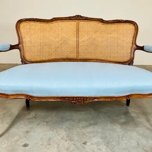 19th Century Hand Carved Walnut Louis XV Settee or Bench with Silk Upholstery image 2