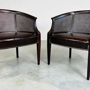 Pair of Regency Hickory Chair Co. Cane Barrel Back Club Chairs Having Lithe Legs image 6