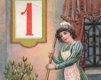 1909 Neujahrs-Postkarte: Haushalts-Motiv, Jersey City Poststempel