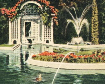 Vintage Butchart Gardens Postcard: Duck Pond, Victoria BC