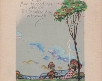 Antique Thanksgiving Cheer Postcard - Pumpkin and Farm Scene - Vintage Holiday Ephemera