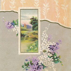 "Geburtstag: ""A Note to You"" Postkarte mit Blumenverzierungen und pastoraler Szene, Anfang des 20.Jahrhunderts Sammlerstück."
