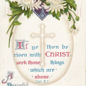 Pasqua: antica cartolina di Pasqua del 1913 con croce floreale e versetto biblico