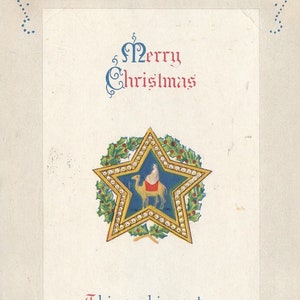 Weihnachten: Antike 1918 Frohe Weihnachten Postkarte mit einem Schönen Goldenen Stern mit einem Weisen, der ein Kamel reitet.