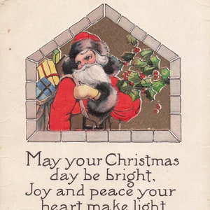 Weihnachten: 1919 Santa Claus Weihnachtspostkarte - Vintage Sammler Weihnachtskarte mit Stechpalme und Geschenken