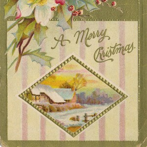 Natale: cartolina d'epoca degli anni '10 "Un Buon Natale" con vivaci motivi floreali e paesaggi invernali