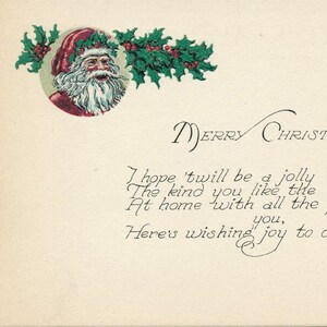 Cartão postal antigo do Papai Noel com poema alegre de Natal. Este cartão postal antigo do Papai Noel é da década de 1920.
