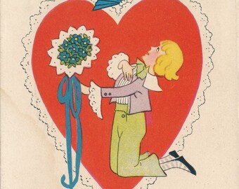 Valentine: 1925 Antique Valentine Postcard with Cherub and Floral Heart, Nostalgic Love Greetings, Vintage Ephemera for Collectors