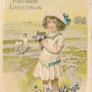 Birthday: Charmante Antike Geburtstagsgrüße-Postkarte um 1900