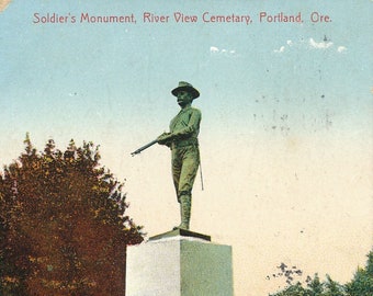 Oregon: Antique Postcard of Soldier's Monument at River View Cemetery in Portland, Oregon. This Antique Portland Postcard is Circa 1907.