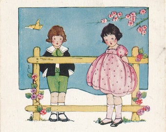 Valentine: 1924 Charming Antique Valentine's Day Postcard, Whimsical Children Illustration, Vintage Love Poem Ephemera