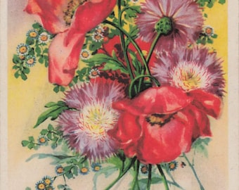 Antike Blumen-Postkarte mit Bibelvers (Psalm 67:1) - Vintage Religiöse Karte von 1953 - Weltweiter Gratisversand!