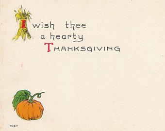 1920, « Je te souhaite un chaleureux Thanksgiving » - carte postale vintage avec illustration de pèlerin et de dinde