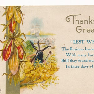 Acción de Gracias: "Saludos de Acción de Gracias de 1920" - Postal antigua con temática de peregrinos