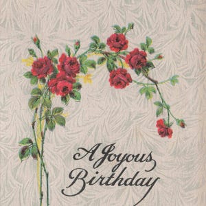 Geburtstag: Ein fröhlicher Geburtstag - 1921 antike rote Rosen-Postkarte mit Gedicht | Gestempelt von Strong, Maine nach Farmington