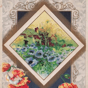Carte Postale Vœux de Nouvel An – 1910, Maison de Campagne Fleurie par John Winsch