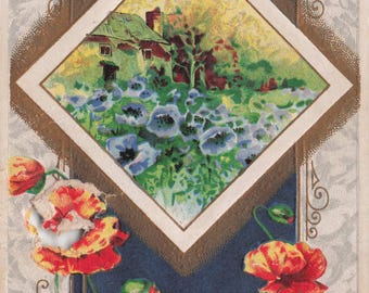 1910 Neujahrs-Postkarte: Blumen Cottage, John Winsch Embossed Design