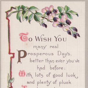 Meilleurs voeux : prospérité et courage - carte postale vintage florale porte-bonheur par J.E.P.
