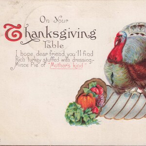 Acción de Gracias: Postal antigua de Acción de Gracias - Pavo y Cornucopia - 1916