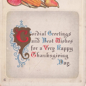 Acción de Gracias: Postal vintage de Acción de Gracias de 1912 con pavos y cosecha de otoño - Tarjeta navideña coleccionable