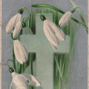 Carte Postale Ancienne de Pâques 1909 – Crocus & Croix en Relief | Message “Joyeuses Pâques”