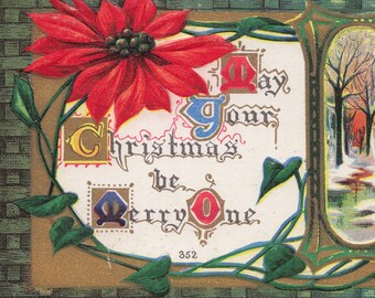 Antikt julvykort: Präglade julstjärnor, tidigt 1900-tal