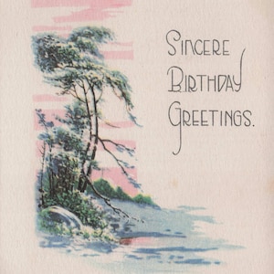 Geburtstag: Vintage Pine Tree Lake Scene Geburtstags Postkarte – “Sincere Birthday Greetings” – Nr. 1006 – (frühes 1900er Jahre)